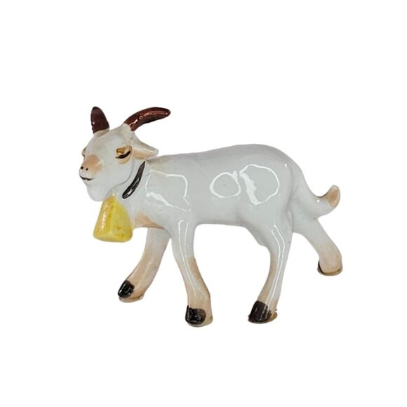 Vintage Freeman McFarlin George Good Porcelain Goat Figurine With Yellow Bell - Picture 1 of 9